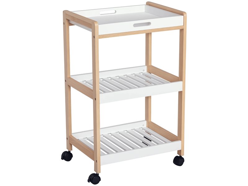  Chariot de service desserte de cuisine à roulettes 2 étagères + plateau amovible bois de pin blanc mdf  - Conforama B