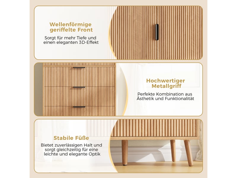 Buffet de cuisine haut avec 2 portes et 3 tiroirs, meuble rangement mdf couleur naturelle, dimensions 75x35x180 cm - Conforama E