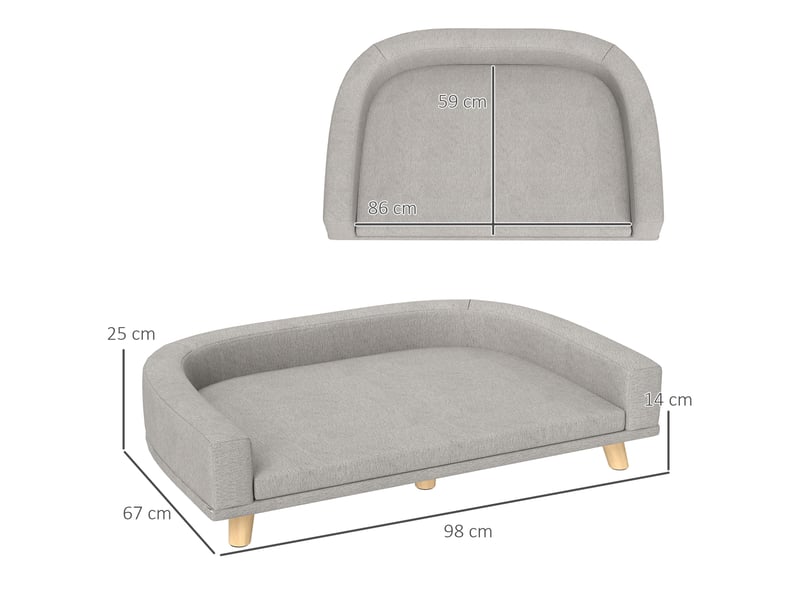 Canapé pour votre petit compagnon de compagnie 98 x 67 x 25 cm, tissu gris, coussin amovible, pieds en bois et structure surélevée - Conforama C
