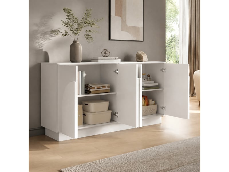 Buffet bas 4 portes blanc mat en mdf - 160 x 38 x 80 cm - Conforama D