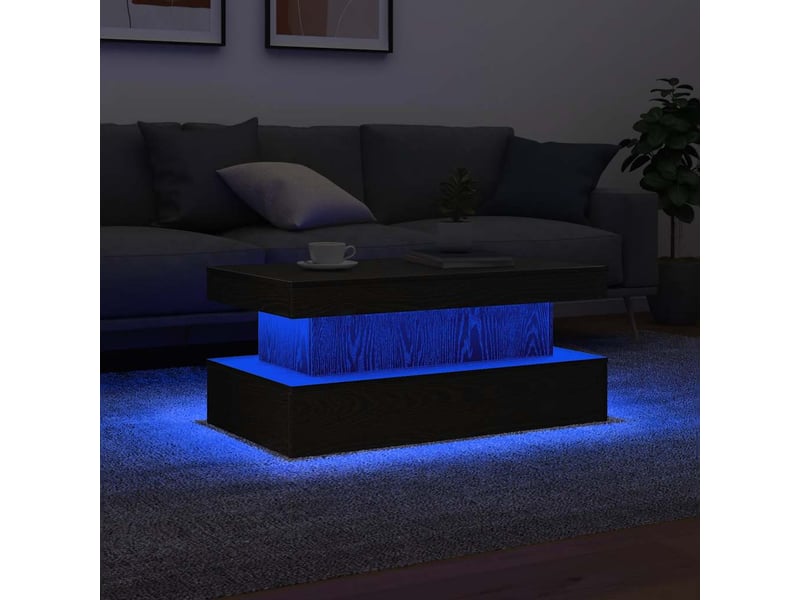  Table basse - table de salon - table à thé avec lumières led chêne noir 90x50x40 cm  - Conforama E