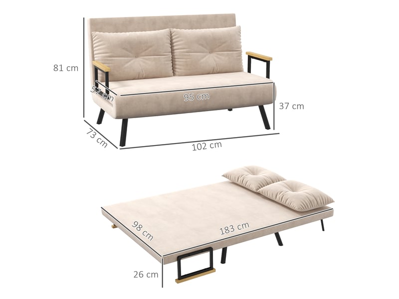  Fauteuil convertible avec dossier réglable 5 positions et coussin, fonction lit gain de place, en polyester beige  - Conforama D