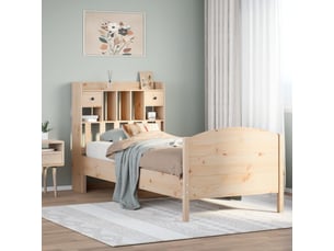 Lit adulte, lit simple, lit bibliothèque sans matelas 100x200cm bois massif de pin cf17702