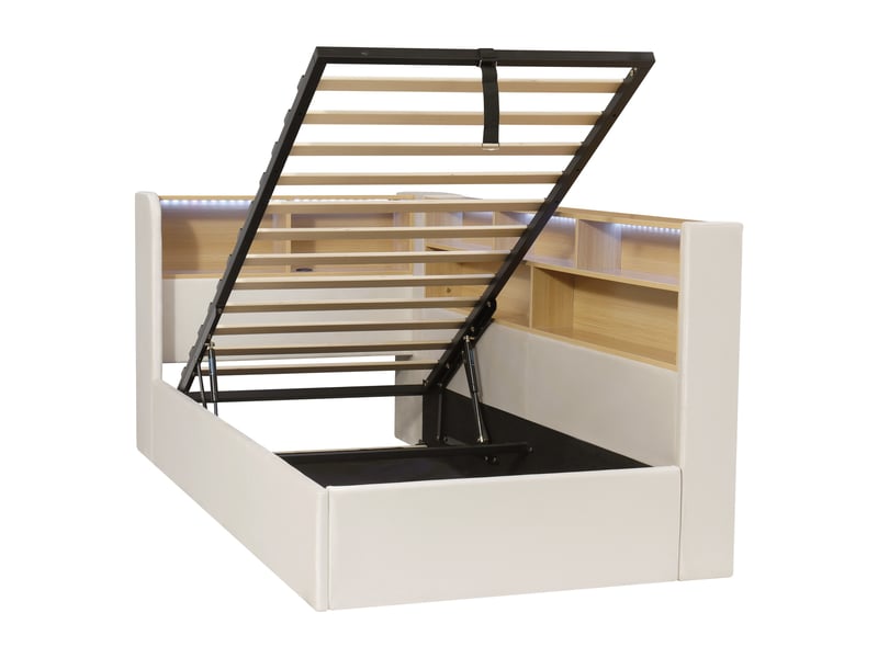 Lit banquette coffre 90 × 200 cm avec led, usb-ausb-c et rangement, velours beige IKSETERA TRADING LTD - Conforama R