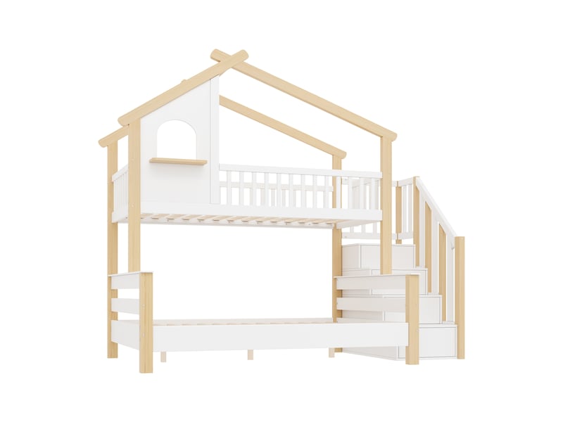  Lit superposé cabane 90x190120x190 cm avec escalier rangement Fay Lum - Conforama R