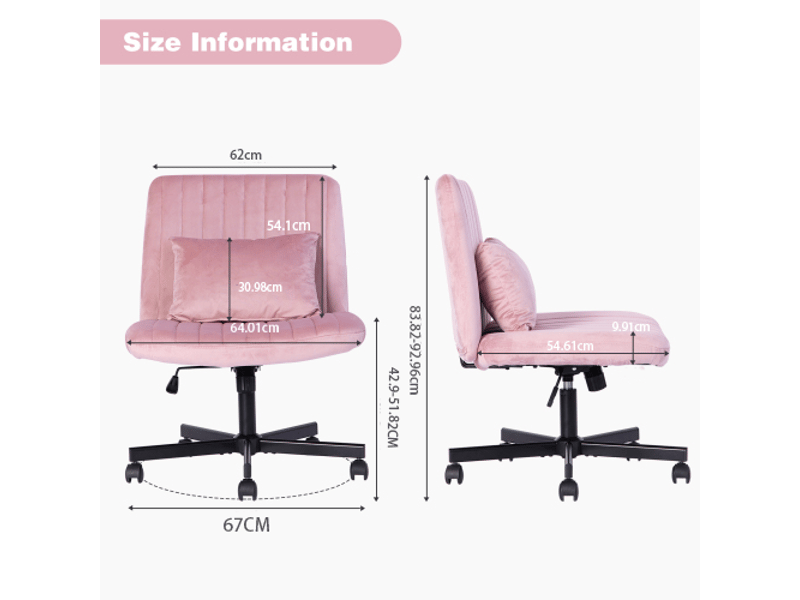  Chaise de bureau pivotante réglable en hauteur sans accoudoirs - lpospi - dossier inclinable, tissu rose clair  - Conforama D