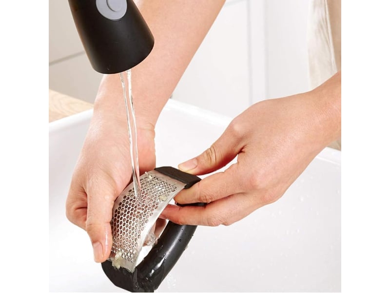  1 presse-ail multifonction noir en acier inoxydable, 10,5 x 5 x 6.5 cm, compact et doté d'une poignée ergonomique  - Conforama E