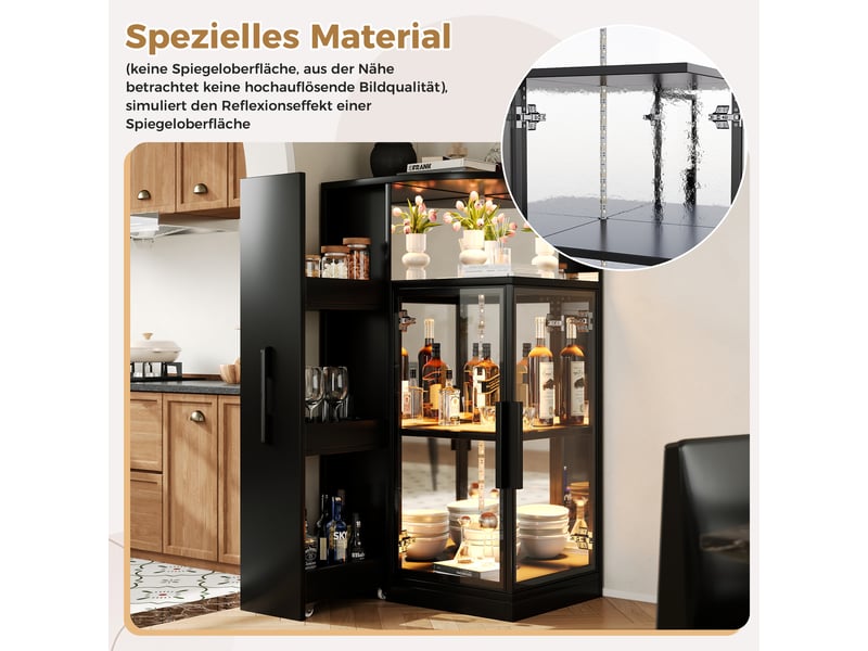  Vitrine extensible 64 x 42 x 112 cm avec led, verre trempé double face et meuble latéral coulissant, rangement pour collections ou vin, noir, pour aménagement intérieur moderne OPULERANE TRADING LTD - Conforama C