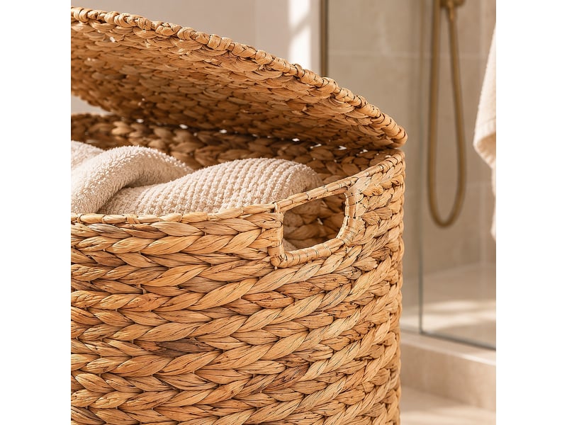  Panier à linge demi-lune en jacinthe d'eau avec couvercle l45 cm - nila  - Conforama C