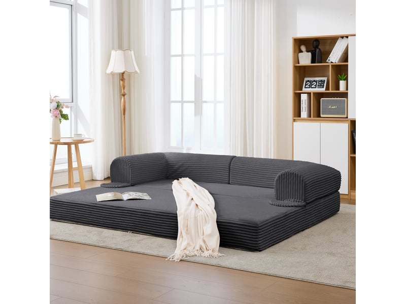  Canapé modulable 190x78x65 cm 3 places en velours côtelé noir  - Conforama B