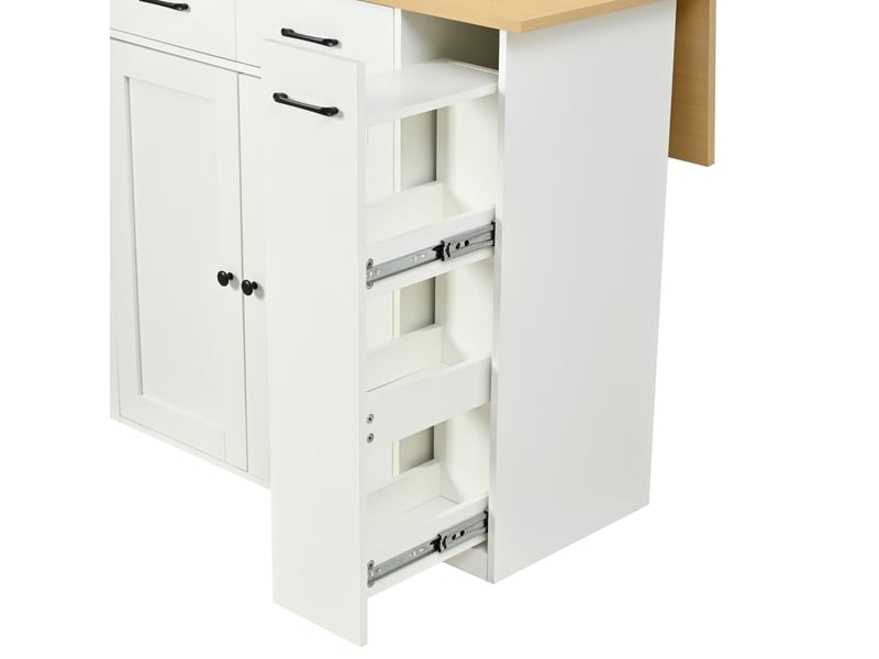  Îlot de cuisine 120x45 cm à plateau extensible, avec tiroirs et étagères réglables, panneau de particules, blanc  - Conforama D