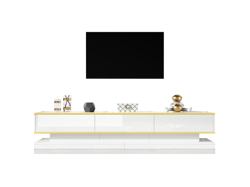  Meuble tv modenvie 200 x 40 x 40 cm 3 tiroirs blanc chaud et doré  - Conforama A
