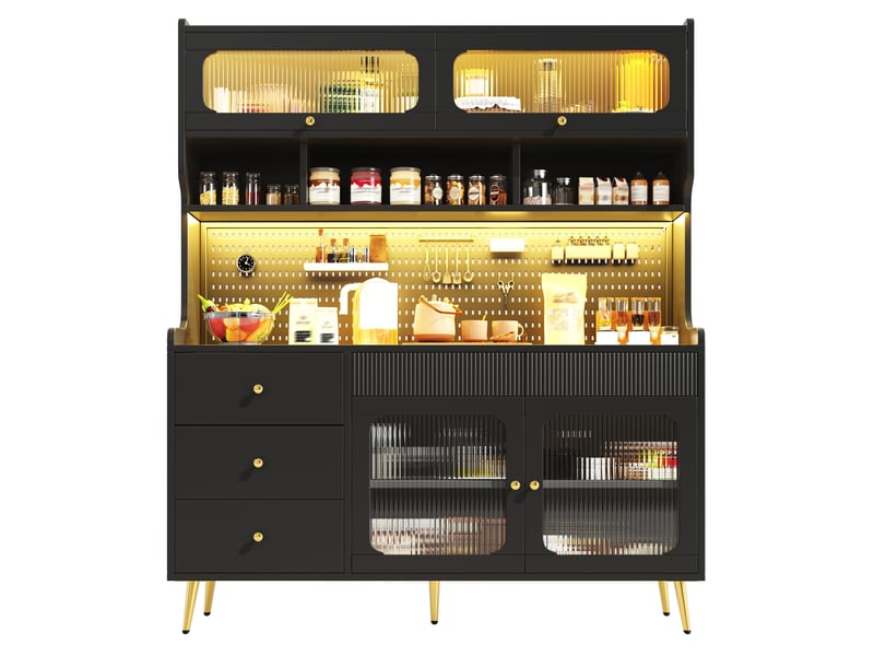  Buffet de cuisine haut 145x39x171 cm, armoire étroite avec rangement mixte, tiroir et portes battantes, idéal pour petits espaces et couloirs  - Conforama A
