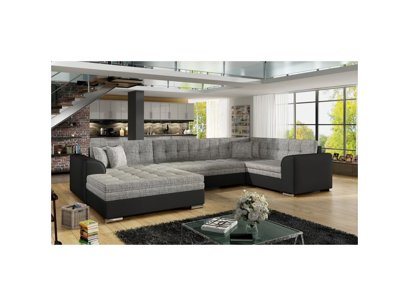  Canapé panoramique convertible caldero 5 places gris et noir – angle gauche  - Conforama E