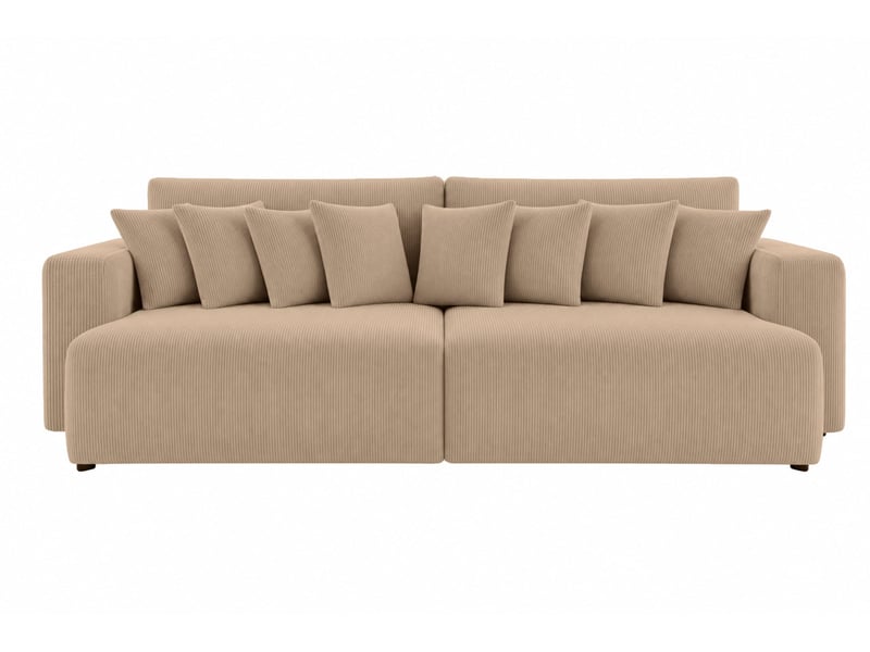 Suzie - canapé droit convertible petit velours côtelé 4 places café - Conforama A