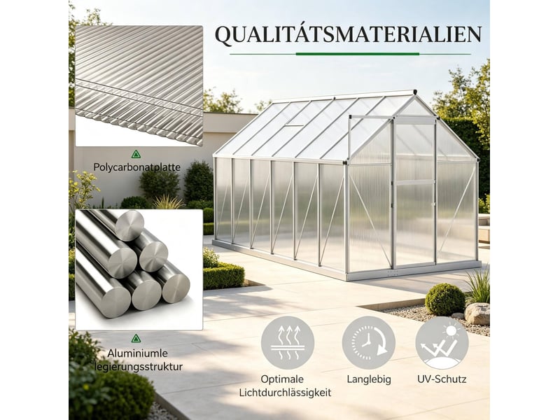  Serre de jardin 375 x 190 x 199 cm – argent et transparent – panneaux en polycarbonate et aération réglable  - Conforama D