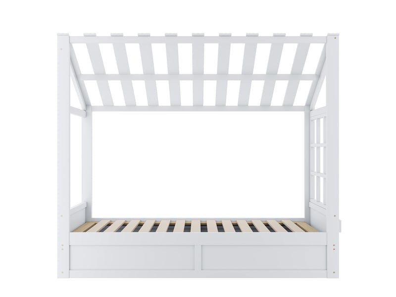 Lit coffre enfant 90x200 cm - lit avec rangement hydraulique et rangements latéraux - structure maison en bois - blanc - Conforama W