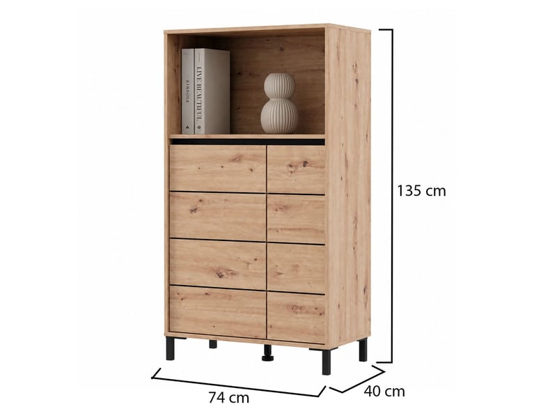  Buffet cosoleto, armoire 2 étagères, 74x40x135h cm chêne nœuds marron Cosoleto - Conforama E