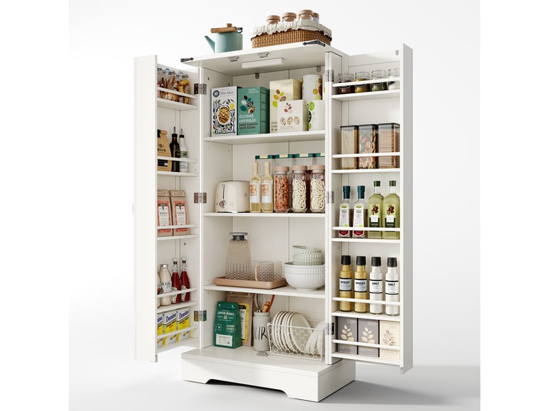  Buffet étroit 60 cm largeur, hauteur 128,5 cm, meuble cuisine blanc avec 2 portes et 10 étagères ajustables  - Conforama A