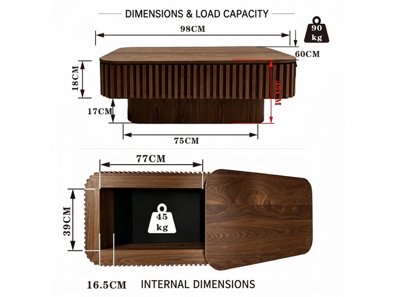  Table basse, 98x60x35 cm, rangement intégré, en bois massif, bicolore cao-W3503P533833-conf-NEW - Conforama B