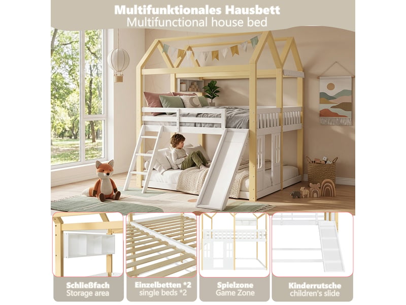  Lit  enfant 90 x 200 cm, avec toboggan échelle aire de jeu, bois, blanc  - Conforama E