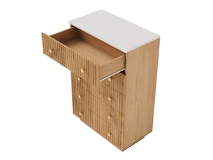 Commode chambre 5 tiroirs, commode bois, éclairage led et grande capacité, meuble de rangement 73x40x111 cm, chêne clair