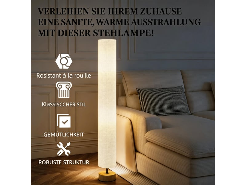  Lampadaire,15x15x120 cm,meulva,2 douilles e27 et interrupteur au pied,lin,gris  - Conforama E