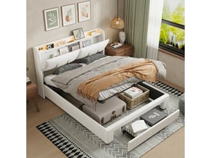 Lit avec rangement 140x200 cm <strong></strong> <strong></strong> coloris beige