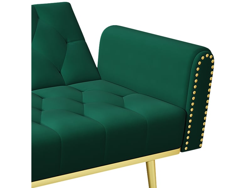Canapé convertible 2 places velours vert 175x80x73.5cm avec coffre de rangement et support gobelet - Conforama R