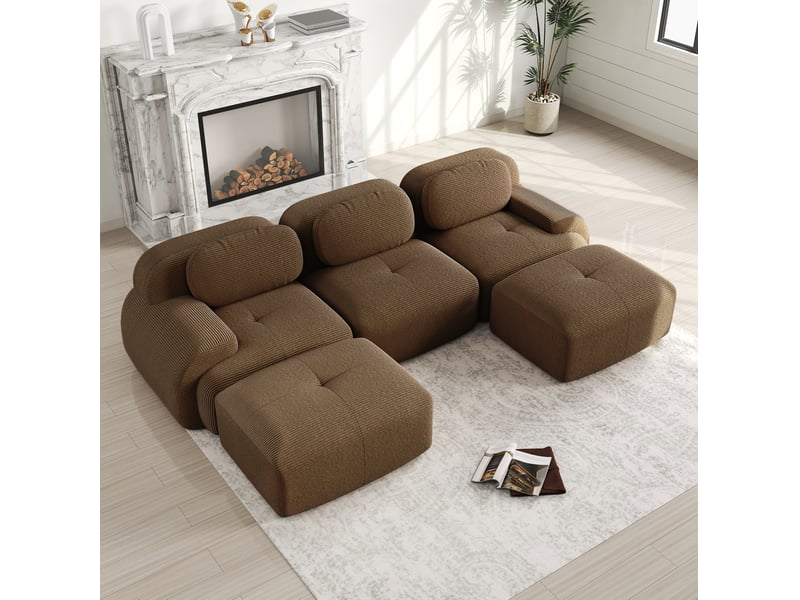  Canapé modulable modenvie en u 3 places 298 x 178 x 70 cm velours côtelé marron  - Conforama E