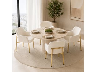 Lot de 4 chaises de salle à manger en polyester blanc avec accoudoirs, dossier ergonomique, pieds métal, patins réglables, charge 125 kg