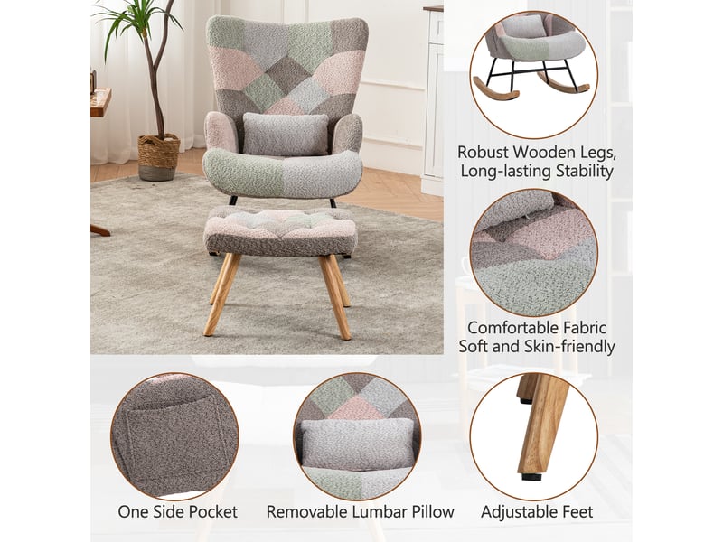  Fauteuil à bascule multicolore avec repose-pieds et coussin lombaire  - Conforama C