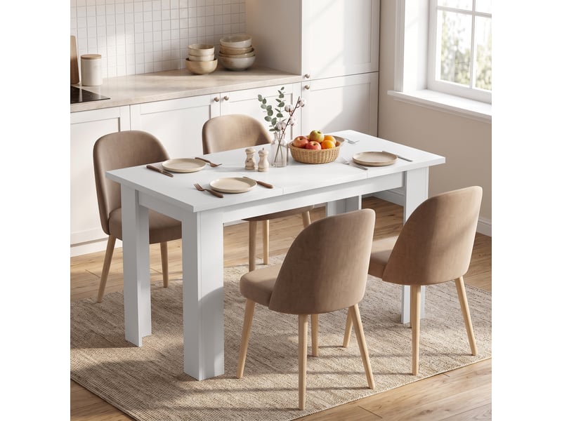  Table à manger pour 4 personnes avec plateau relevable et rangements cachés, 120 x 60 x 75,5 cm, blanc  - Conforama C