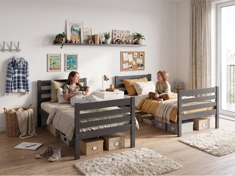  Lit superposé 3 places eric 90x200 cm + lit tiroir 80x190 cm interbeds - bois massif de pin - gris  - Conforama B