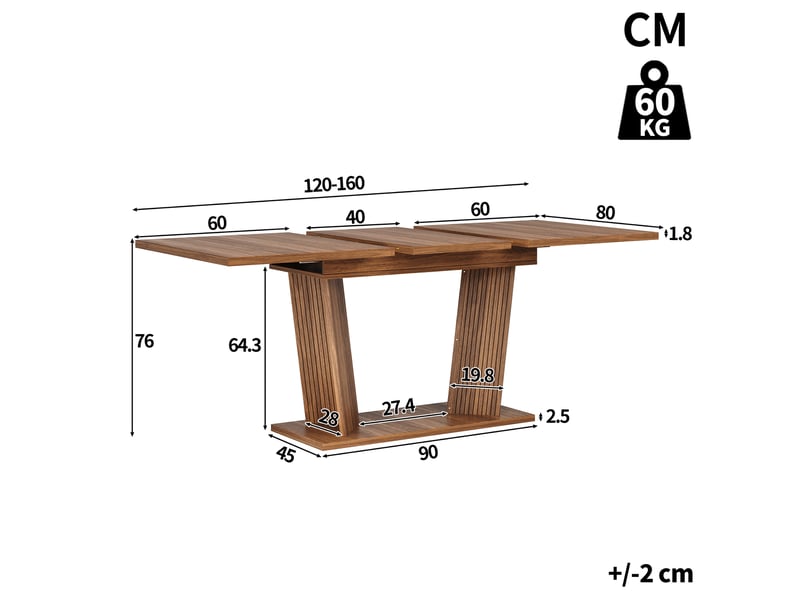  Table à manger extensible, effet bois massif, piètement stable avec pieds réglables antidérapants, brun foncé evarich - Conforama C