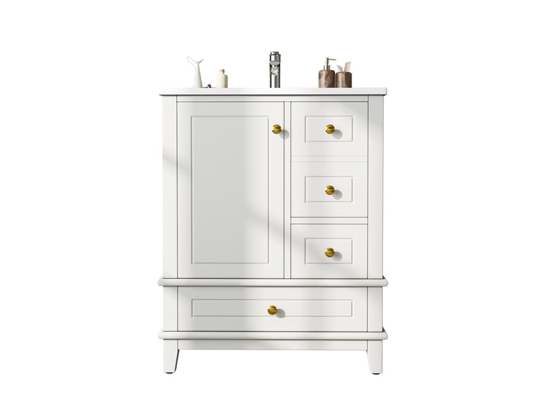 Meuble sous lavabo sur pied 61x47x86 cm blanc brillant avec vasque en céramique - Conforama A