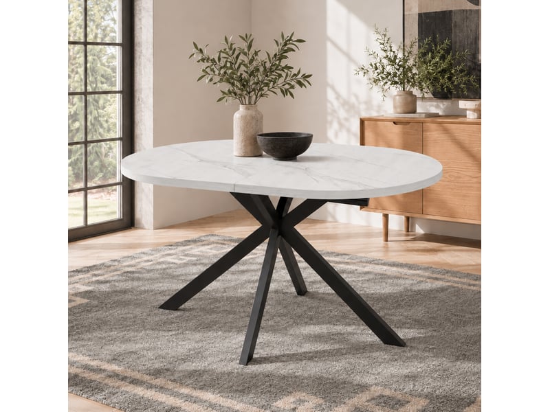  Table à manger extensible 120160 x 80 cm – blanche – plateau ovale, rallonge rangeable, 4 à 6 personnes  - Conforama C