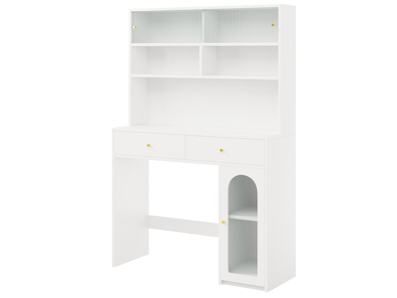  Ensemble meuble de cuisine blanc avec table pliante, table bar mobile et rangement vertical  - Conforama E