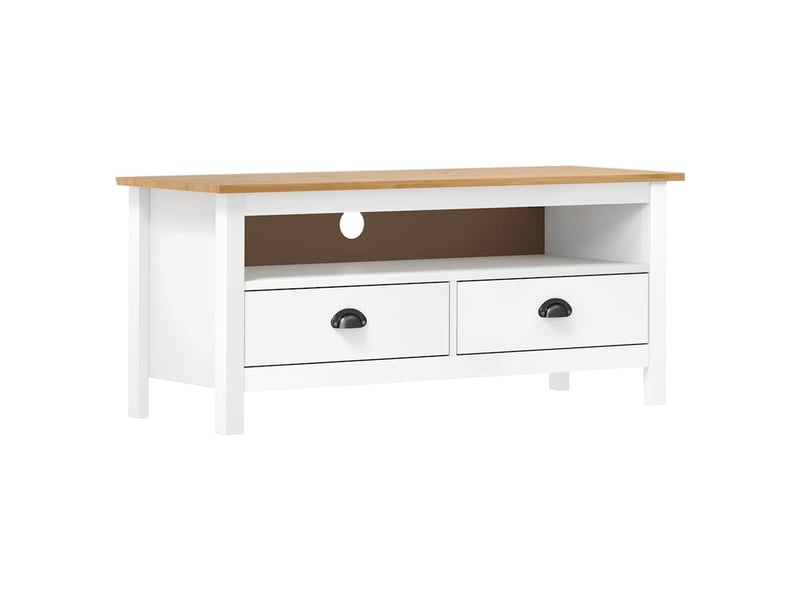  Meuble tv - banc tv - meuble de rangement hill range blanc 110x40x47 cm bois de pin solide  - Conforama B