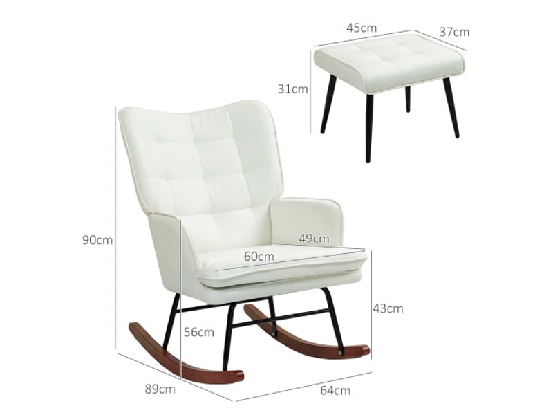  Fauteuil à bascule avec repose-pieds, accoudoirs, aspect lin, charge 130 kg, salon et chambre  - Conforama C