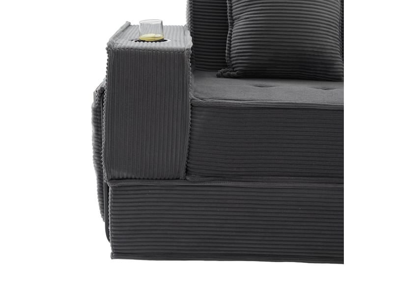  Canapé droit modulable 2 places en velours côtelé gris foncé, 2 coussins, 162 cm Fay Lum - Conforama W