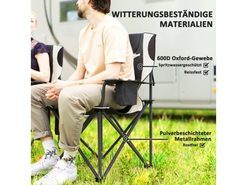  Lot de 2 fauteuils de camping pliables, accoudoirs, porte-gobelet, appui-tête, sac isotherme, 120 kg, rembourrés  - Conforama E
