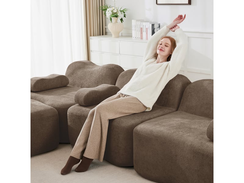  Canapé modulable 3 places en velours marron, canapé sans cadre en mousse haute densité, assise profonde pour salon  - Conforama R