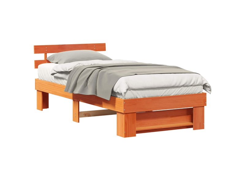  Lit simple- lit adulte -  cadre de lit avec tête de lit brun  90 x 190 cm pin massif  - Conforama A