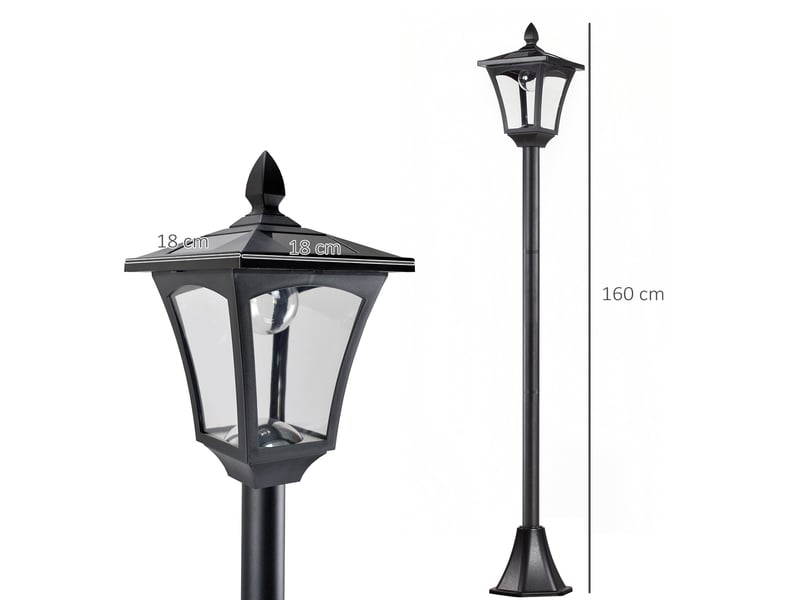  Lanterne solaire de jardin 18x18x160 cm led intégrée métal noir  - Conforama C