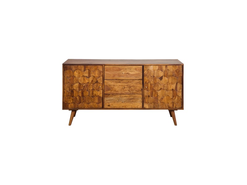  Buffet scani 145 cm en bois massif de sheesham verni – 2 portes sculptées et 3 tiroirs  - Conforama A