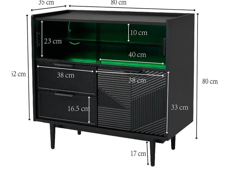  Meuble de rangement, meuble de salle de bain, meuble console avec barre lumineuse led, 80 cm largeur, porte vitre  - Conforama E