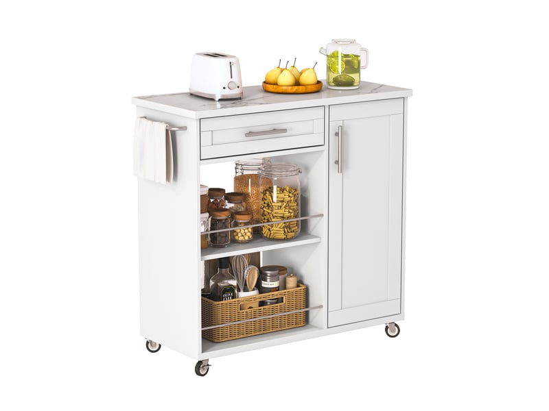 Desserte de cuisine 90x40x90 cm blanche effet marbre avec tiroir et roulettes - Conforama A