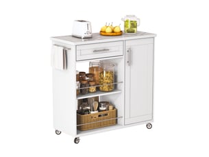 Desserte de cuisine 90x40x90 cm blanche effet marbre avec tiroir et roulettes
