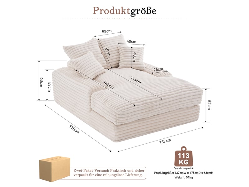  Canapé convertible 027 beige en velours côtelé, 4 coussins, multifonctionnel sans montage  - Conforama C